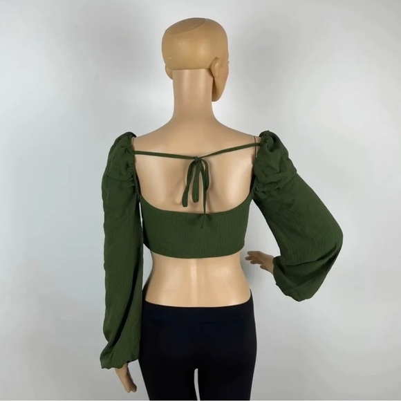 COPY - Two Piece High Slit Pants and Long Sleeve Off Shoulder Tie Front Crop T… - Picture 12 of 14